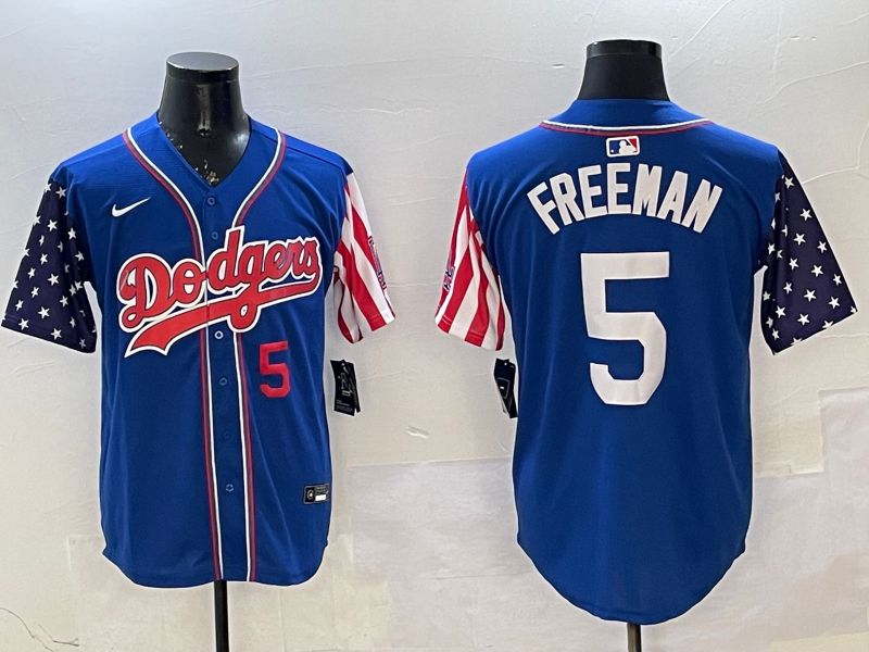 Men Los Angeles Dodgers 5 Freeman Blue a generation of national flags Joint name 2025 Nike MLB Jersey style 8